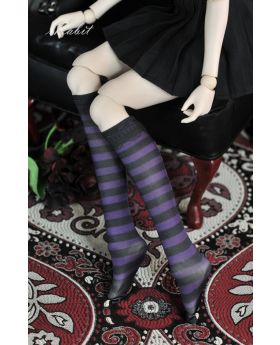 1/3 [Printed Short Socks] ♣Halloween♣ Stripe Violet X Black
