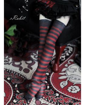1/4 [Printed Long Socks] ♣Halloween♣ Stripe Wine X Black