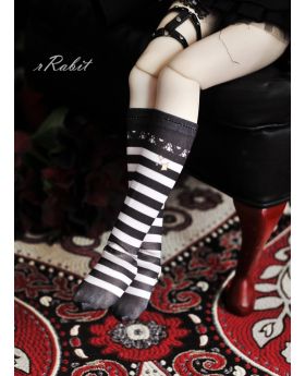 1/4 [Printed Short Socks] ♣Halloween♣ Stripe Pink X Black Glitters ver.